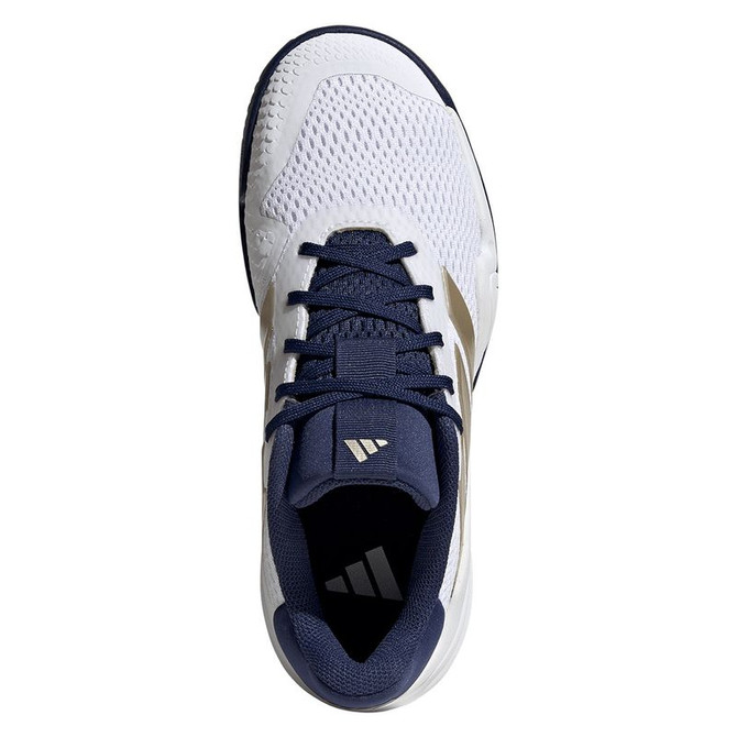 adidas Barricade Junior Tennis Shoe - White/Cyber Metallic/Dark Blue