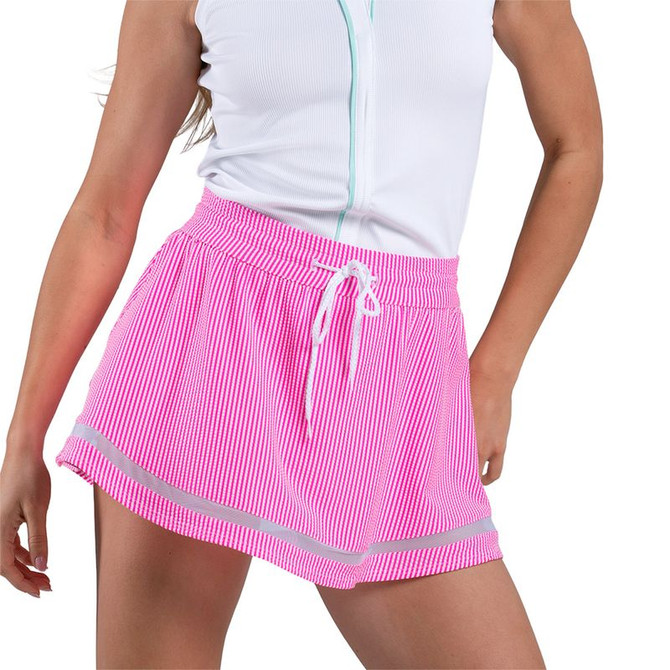 Lucky in Love Tech Seersucker Skirt - Neon Pink