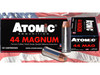 Box of Atomic .44 Mag 240-grain bonded match hollow point ammo with two rounds displayed in front.