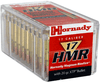 Hornady .17 HMR ammunition box with 20-grain XTP bullets, designed for precise and effective performance in varmint hunting and target shooting.