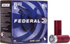 Box of 25 Federal Game Load 12-gauge shotgun shells with a striking blue box and red cartridges, designed for optimal bird hunting performance.
