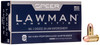 Blue box of Speer .45 Auto Lawman Clean-Fire 230gr TMJ RN ammunition, labeled "No. 1 Choice in Law Enforcement," containing 50 high-performance cartridges with two displayed in front.