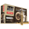 Norma Evostrike 6.5mm Creedmoor ammunition box with cartridges, featuring a polymer tip boat tail design and a ram illustration.
