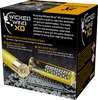 Back view of Browning Wicked Wing XD Extra Distance ammo box, highlighting premium plated round steel, high velocity, and Wicked Wad features.