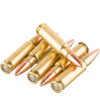 Fiocchi 5.7x28mm full metal jacket cartridges, showing brass casings and pointed bullets.