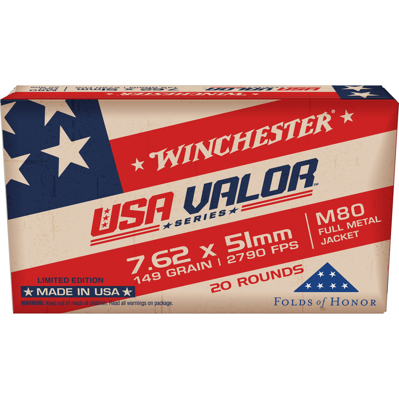Winchester .308 Win USA Valor M80 149gr FMJ Ammo