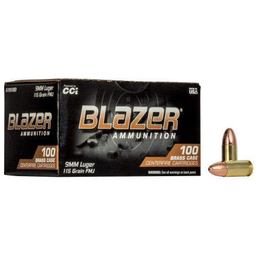 Blazer Ammunition Blazer Brass 9MM 115 Grain Full Metal Jacket 100 Round Box 51991BB