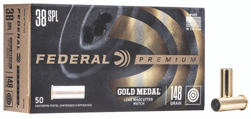 Federal .38 Special Premium Gold Medal 148gr Wadcutter Ammo