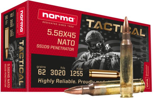 Norma 5.56x45 NATO Tactical SS109 62gr FMJ Bullets