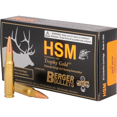 HSM BER308185VLD Trophy Gold Berger Hunting VLD Match 185 Grain .308 Win / 7.62x51mm 2606 fps