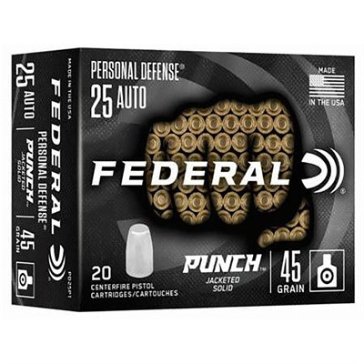 Federal  .25 ACP Personal Defense Punch 45gr Jacketed Solid Ammo