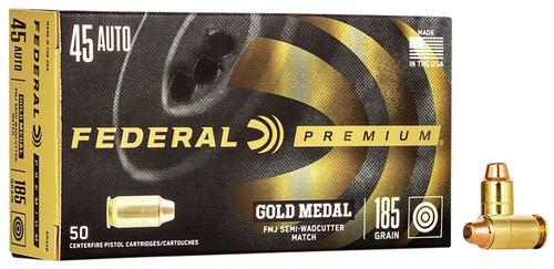 Federal GM45B Gold Medal Premium Full Metal Jacket Semi Wadcutter 185 Grain .45 ACP/Auto 770 fps
