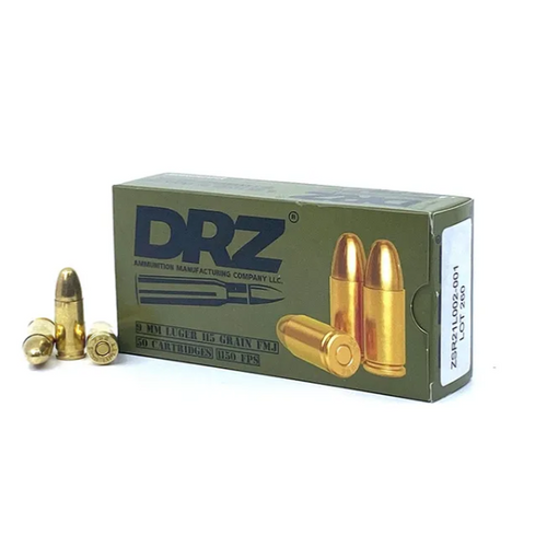 DRZ Factory New 9mm Luger FMJ 115gr  with ZSR Headstamp - 50ct