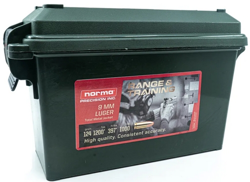 Norma - 9mm Ammunition TMJ 124 gr - 1000ct- NO CC FEE PLUS FREE AMMO CAN - LOOSE PACK