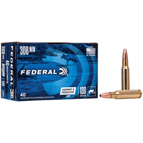 Federal .308 Win / 7.62x51mm American Eagle Varmint & Predator 130gr JHP Ammo