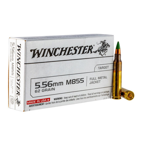 Winchester 5.56x45mm NATO M855 62gr FMJ Green Tip bullets