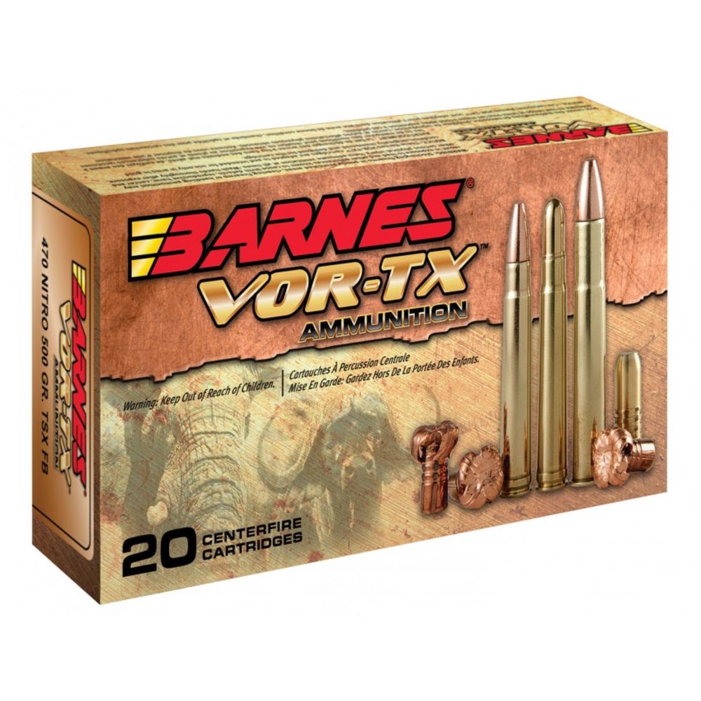 Barnes .470 Nitro Express VOR-TX Safari 500gr TSX FB Ammo | Black