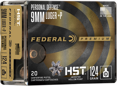 eral P9HST3S Premium Personal Defense HST Jacketed Hollow Point 124 Grain 9mm Luger/Parabellum 1200 Fps Ammo