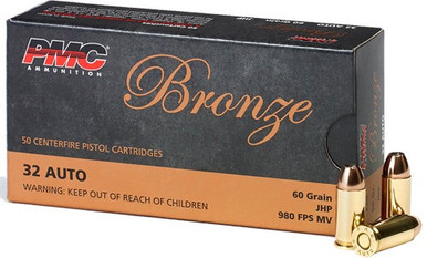  32B Bronze Jacketed Hollow Point 60 Grain .32 ACP 980 Fps Ammo