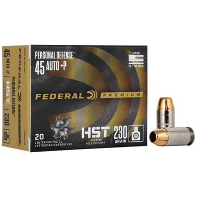 eral P45HST1S Premium Personal Defense HST Jacketed Hollow Point 230 Grain .45 ACP/Auto 950 Fps Ammo