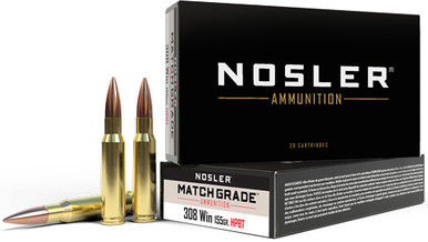 ler 60052 Match Grade Custom Competition Hollow Point Boat Tail 155 Grain .308 Win / 7.62x51mm 2850 Fps Ammo