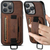 Color: Blue, Material: Carbon Fiber - SUTENI Lychee skin print wrist strap card phone case Card hol