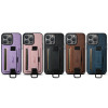 Color: Blue, Material: Carbon Fiber - SUTENI Lychee skin print wrist strap card phone case Card hol