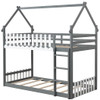 Twin Over Twin Bunk Bed with Fence and Ladder for Kids-Gray - Color: Gray - Size: Twin Size