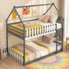 Twin Over Twin Bunk Bed with Fence and Ladder for Kids-Gray - Color: Gray - Size: Twin Size