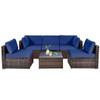6 Pieces Patio Rattan Furniture Set with Cushions and Glass Coffee Table-Navy - Color: Navy