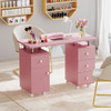 Manicure Table Nail Desk with Electric Dust Collector and 3 Dust Bags-Pink - Color: Pink