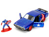 1972 Plymouth GTX Candy Blue with Red and White Stripes and Captain America Diecast Figure "The Ave
