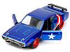 1972 Plymouth GTX Candy Blue with Red and White Stripes and Captain America Diecast Figure "The Ave