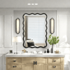 Solid Wood Wavy Rectangle Mirror-Black 40" x 28" Modern Mirror Wall Decor for Bathroom, Bedroom, Li