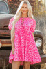 Rose Leopard Puff Sleeve Tie Front High Waist Mini Dress