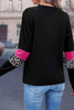 Rose Leopard Colorblock Patchwork Crew Neck Long Sleeve Tee