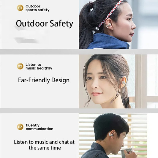 Bone Conduction Bluetooth 5.3 Headphones Ear Clip-On Wireless Sports Earphone Noise Reduction Heads