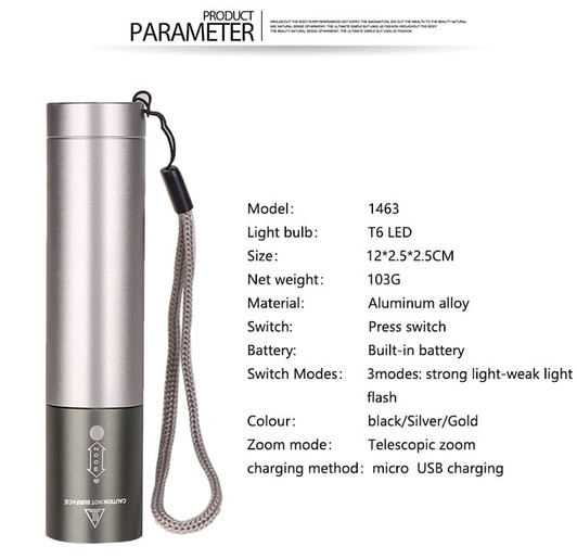 3 Modes Adjustable LED T6 USB Rechargeable Flashlight for Outdoor b K484-PHO_0D5UASY6