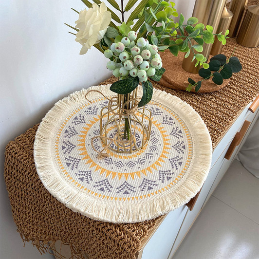 Round Bohemian Pattern Printed With Tassel Placemat Table Bowl Mat