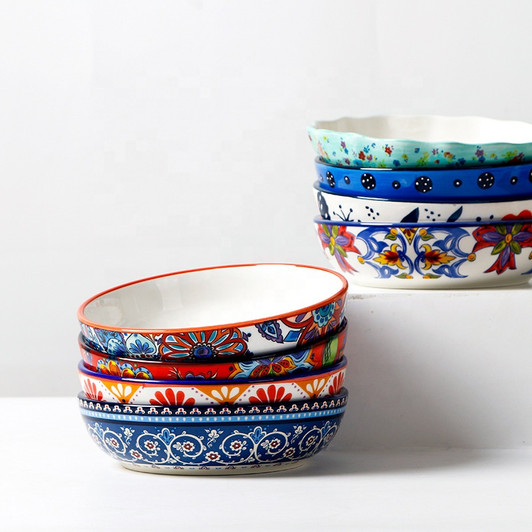 European Style Ceramic Bowl Glazed Fruit Salad Bowl Fashionable Ceramic Cake Bowl