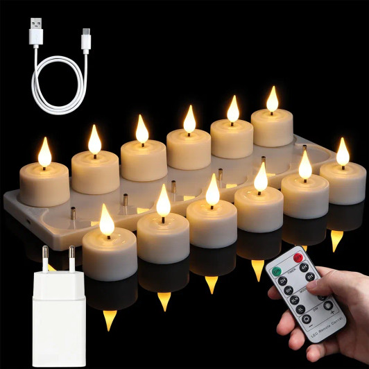 Emitting Color: Red, Plug Type: EU Plug - LED Candle Light Rechargeable Flameless Candles Timer Rem
