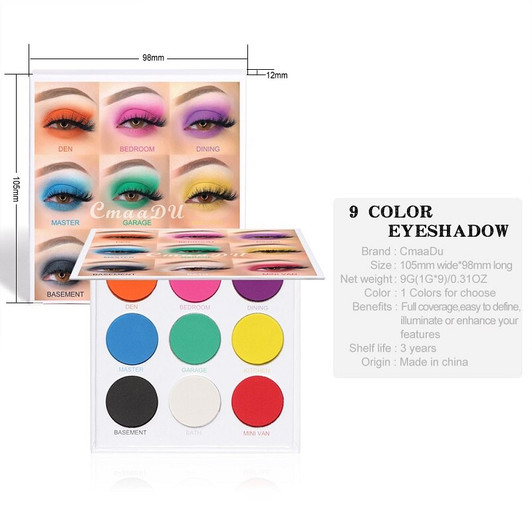 9 Colors Matte Shimmer Eyeshadow Palette Waterproof Lasting Glitter-560