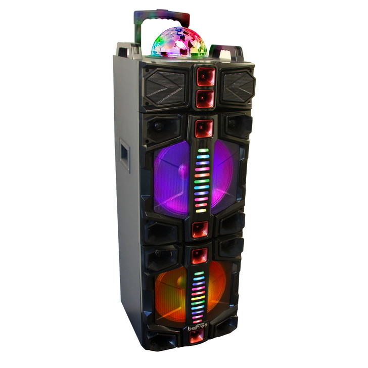 beFree Sound Dual 12 Inch Subwoofer Portable Bluetooth Party Speaker with LED Lights, USB/ SD Input