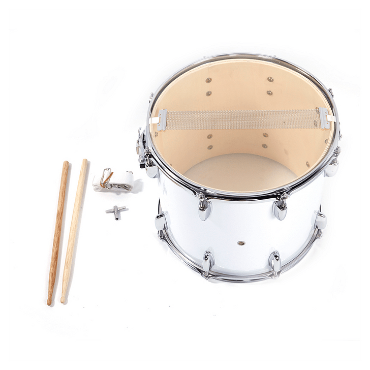 14 x10 inches Marching Drum   Drumsticks   Key   Strap White