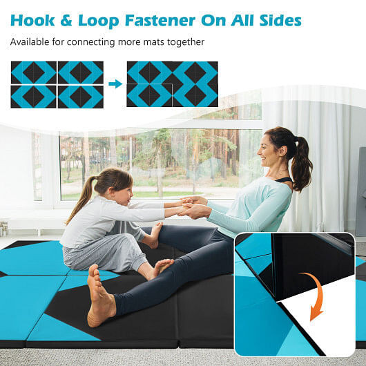 10 Feet x 4 Feet x 2 Inch Folding Exercise Mat with Hook and Loop Fasteners-Navy - Color: Navy