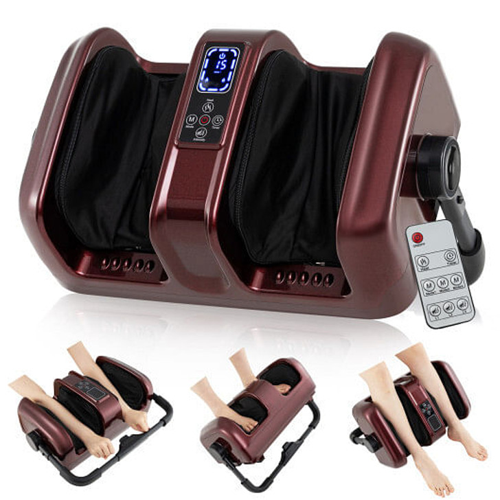 Foot and Calf Massager with Heat Shiatsu Deep Kneading Rolling Smart Electric Leg Massager-Red - Co
