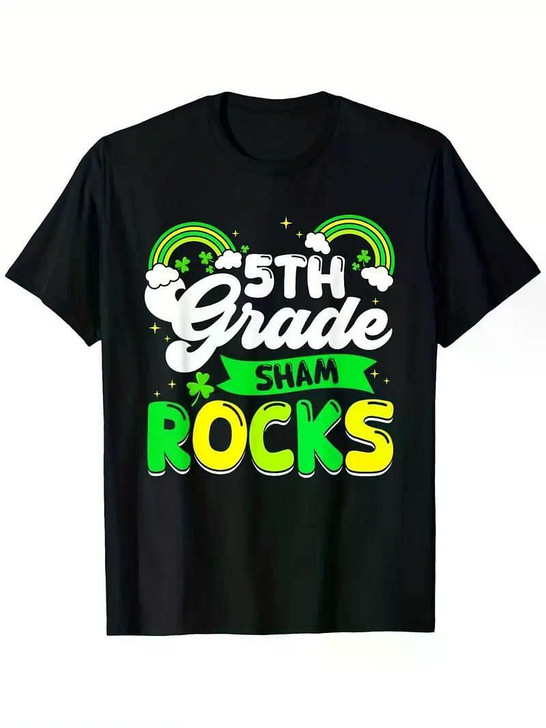 5th Grade Lucky Teacher 5th Grade Clover St. Patrick's Day T-Shirt, 100% Cotton, Single Side Print,