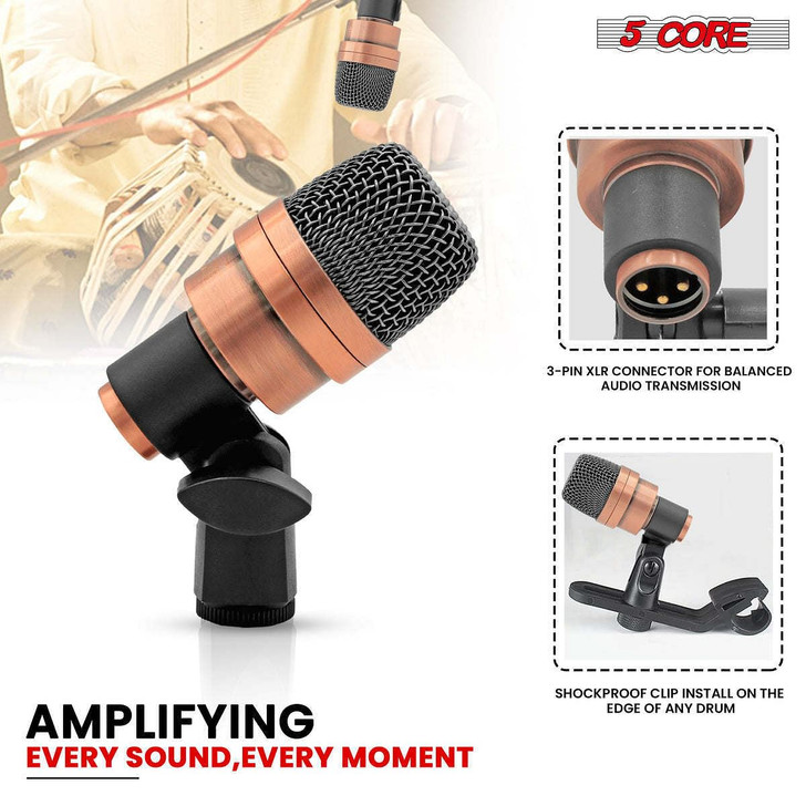 5 CORE Tabla Mic XLR Wired Uni Directional Snare Tom Kick Instrument Microphone with Dynamic Moving