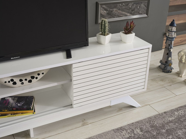 FurnisHome Store Luxia Mid Century Modern Tv Stand 2 Sliding Door Cabinet 2 Shelves 67 inch Tv Uni,