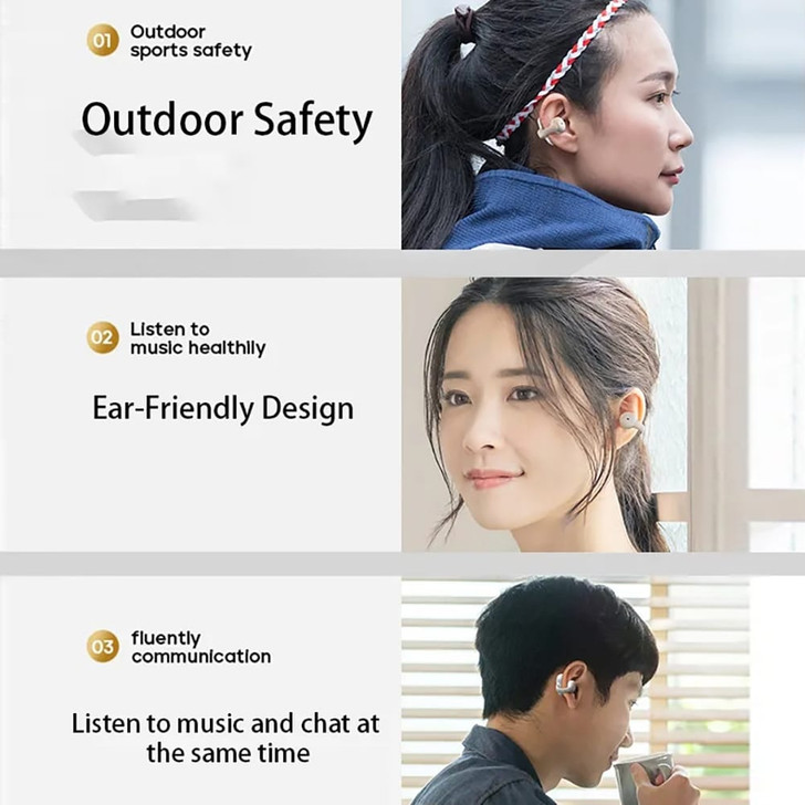 Bone Conduction Bluetooth 5.3 Headphones Ear Clip-On Wireless Sports Earphone Noise Reduction Heads